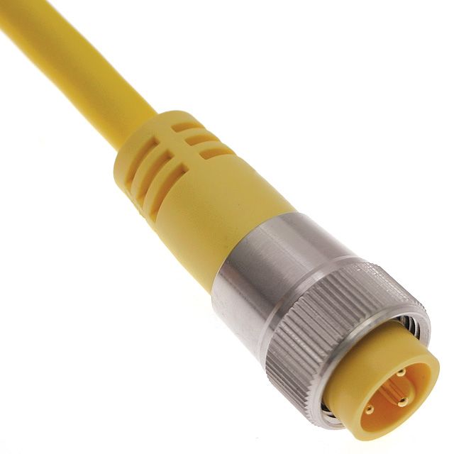 MIN Size I, Cordset, 3 Pole, Male Straight, 15 Ft, 13A, Yellow, PVC