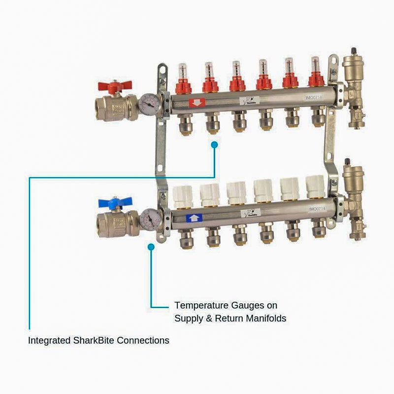 SharkBite 6 Loop Stainless Steel Radiant Heat Manifold w/ 1/2