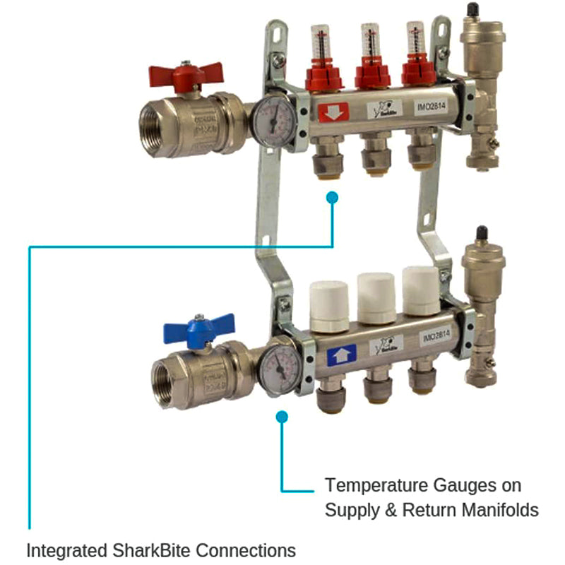 SharkBite 3 Loop Stainless Steel Radiant Heat Manifold w/ 1/2 - 24930