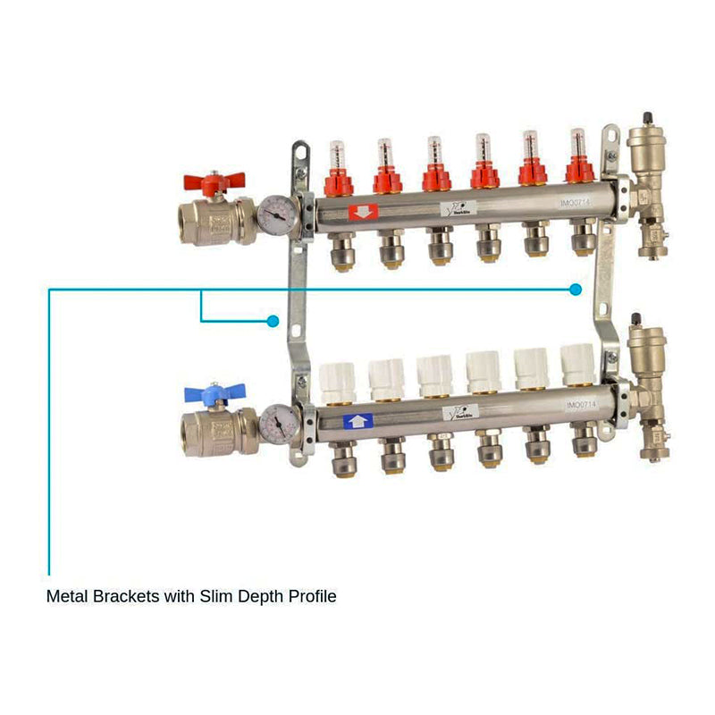 SharkBite 6 Loop Stainless Steel Radiant Heat Manifold w/ 1/2" Sharkbite Loops - 24933