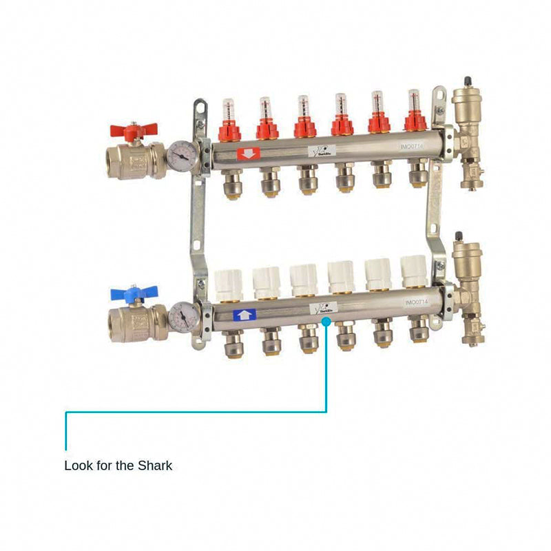 SharkBite 6 Loop Stainless Steel Radiant Heat Manifold w/ 1/2" Sharkbite Loops - 24933